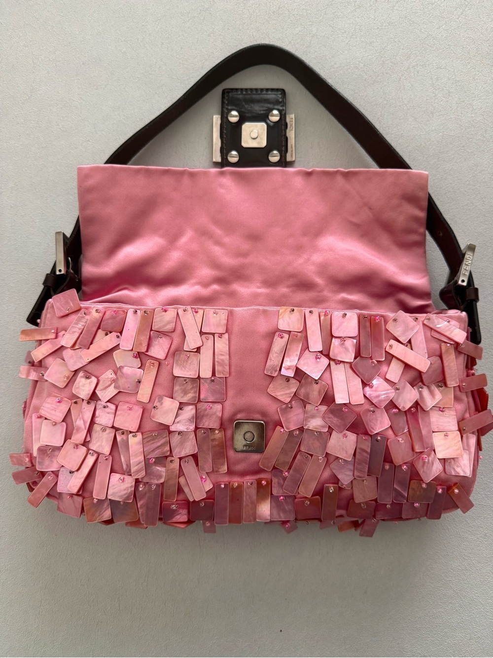 FENDI Vintage Pink Mother of Pearl Baguette Shoulder Bag - Picture 11 of 12